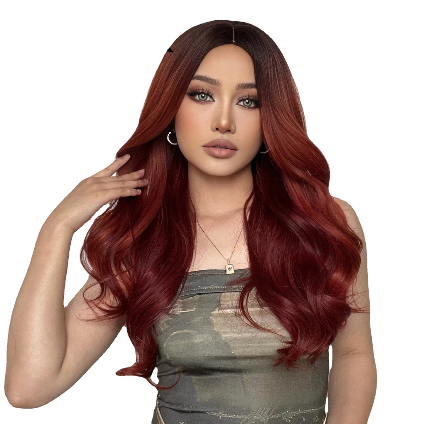 Red Hair Color Mid-length Curly Halloween Synthetic Wigs Air Long Straight Wig