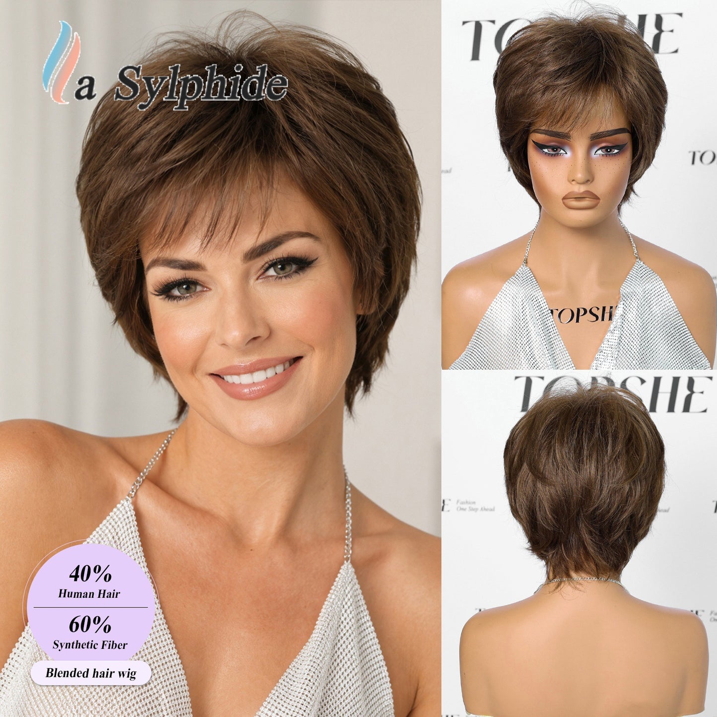 Chemical Fiber Texture Gray White Rose Net Man Wig Short Straight Hair