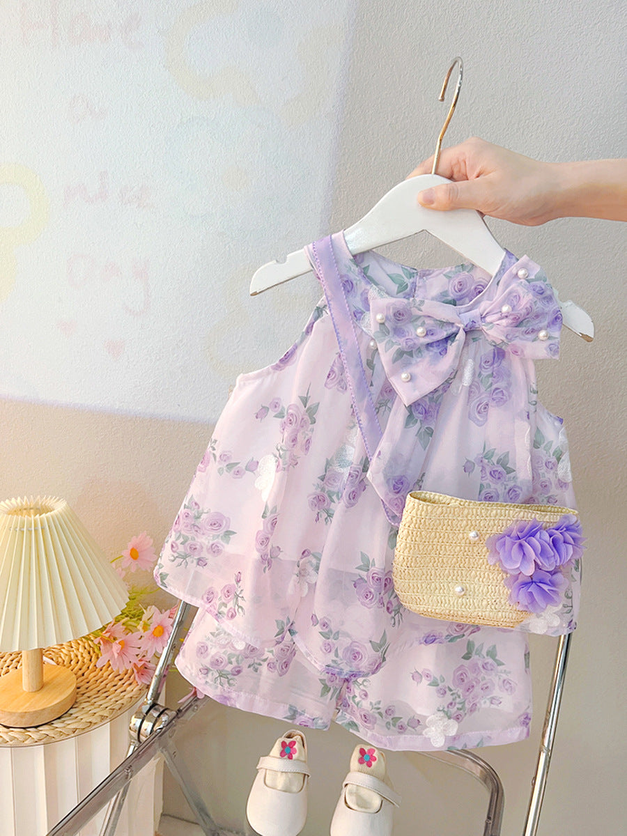 Children's Western Style Korean Thin Flower Top Children's Suit