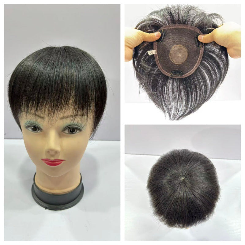 Straight Hair Supplementing Piece Cover Gray Extra Large Size Simulation Wig