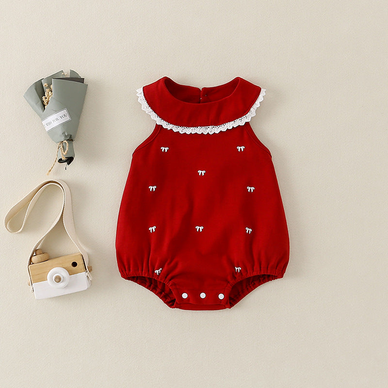 Children's Vest Sleeveless Top Bow Lace Summer Sling Jumpsuit, Climbing Suit