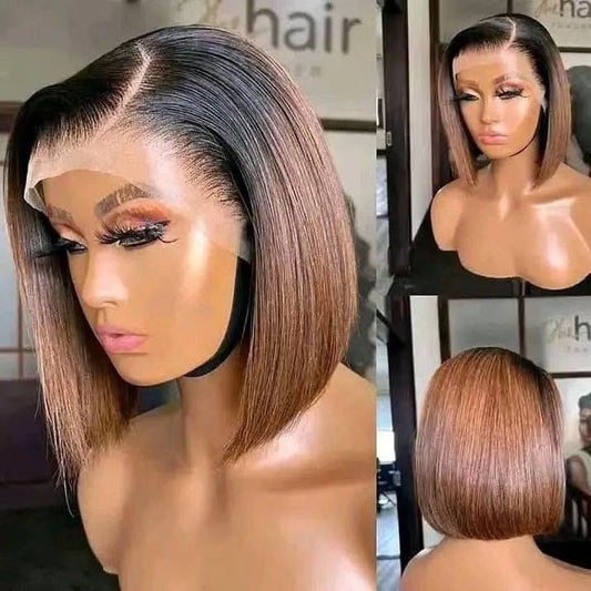 Cool Brazilian Bob With Frontal Human Wig Short Straight Hair