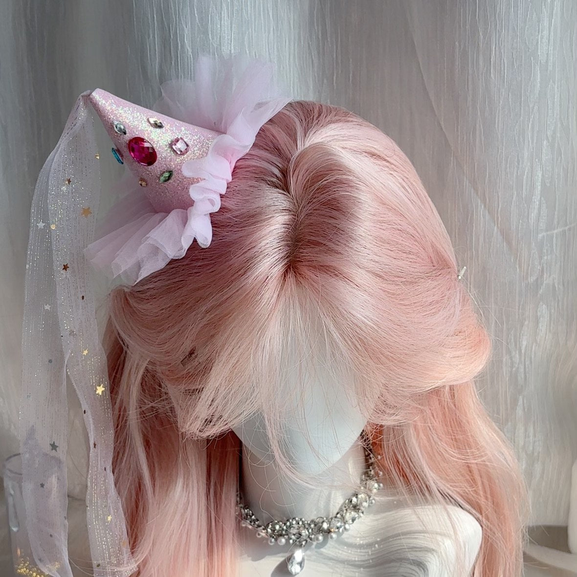 Women's Rose Pink Mid-length Curly Hair Dream Temperament Wig Long Curls