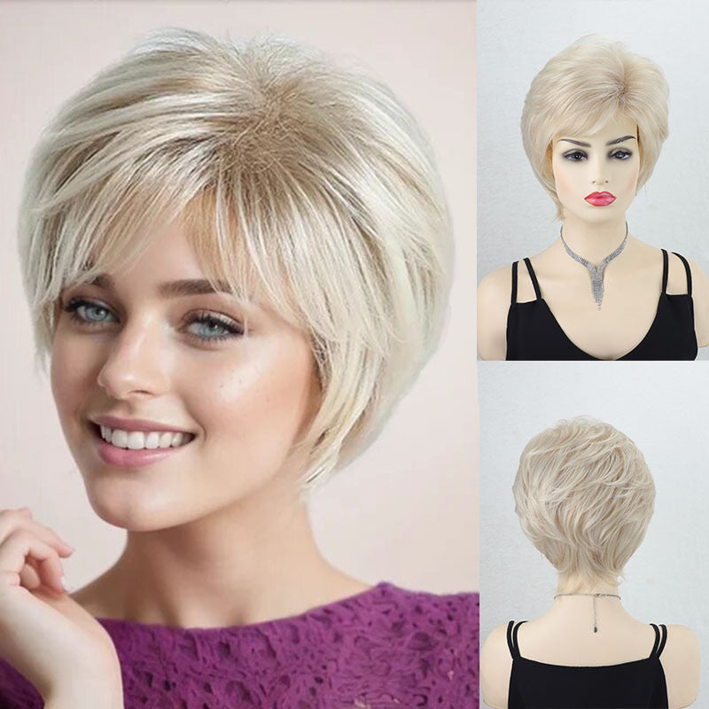 Women's Fashion Fluffy Golden Chemical Fiber Pieces Wig Short Straight Hair