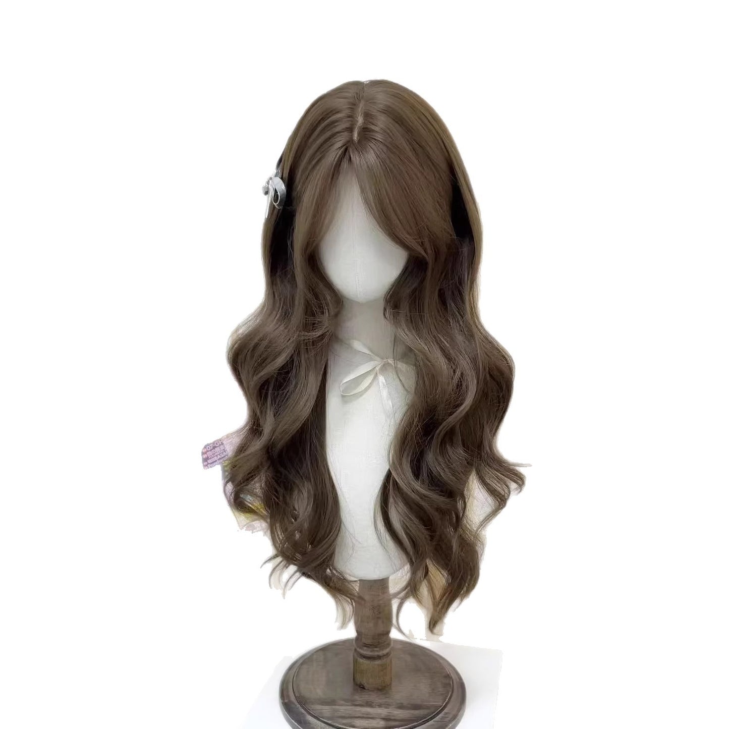 Atmosphere Filbert Gray Brown Big Wave Curly Hair Rose Net Wig Long Curls