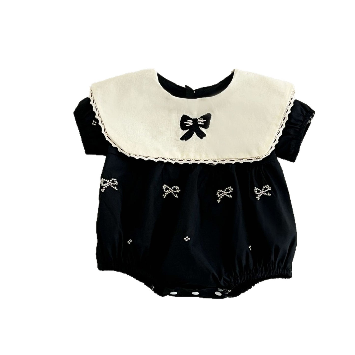 Style Cotton Butterfly Embroidered Lapel Jumpsuit Infant Toddler Cute Soft Jumpsuit, Climbing Suit