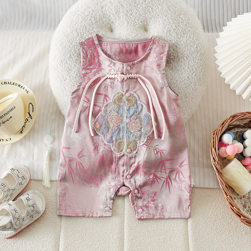 Jumpsuit Male Female Bamboo Sleeveless Embroidered Jumpsuit, Climbing Suit