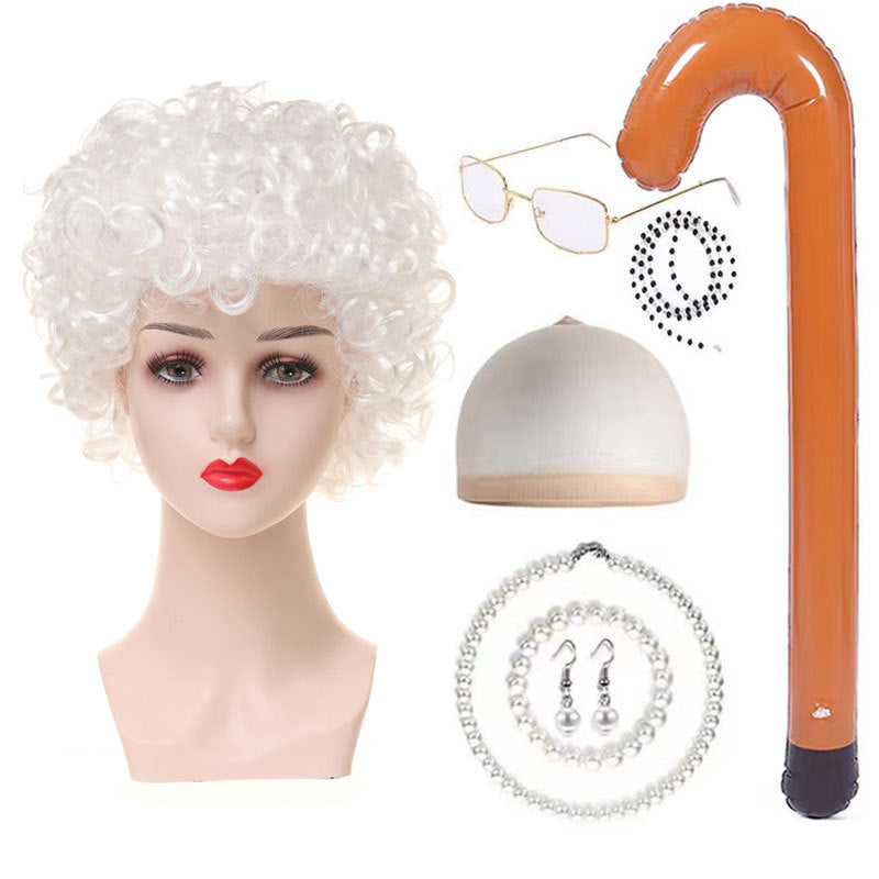 Halloween Old Lady Festival Short Hair Curly Cos Wig