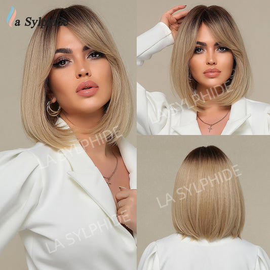 Classy Mechanism Fiber Chemical Bangs Yellow Wig Short Straight Hair