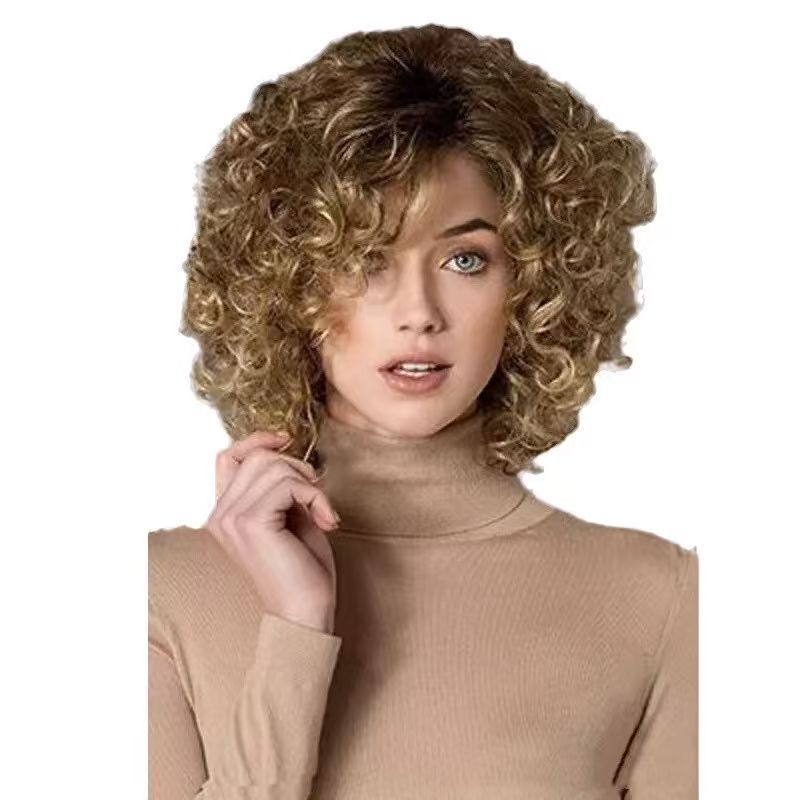 African Small Brown Afro Curling Iron Set Wig Short Curly Hair