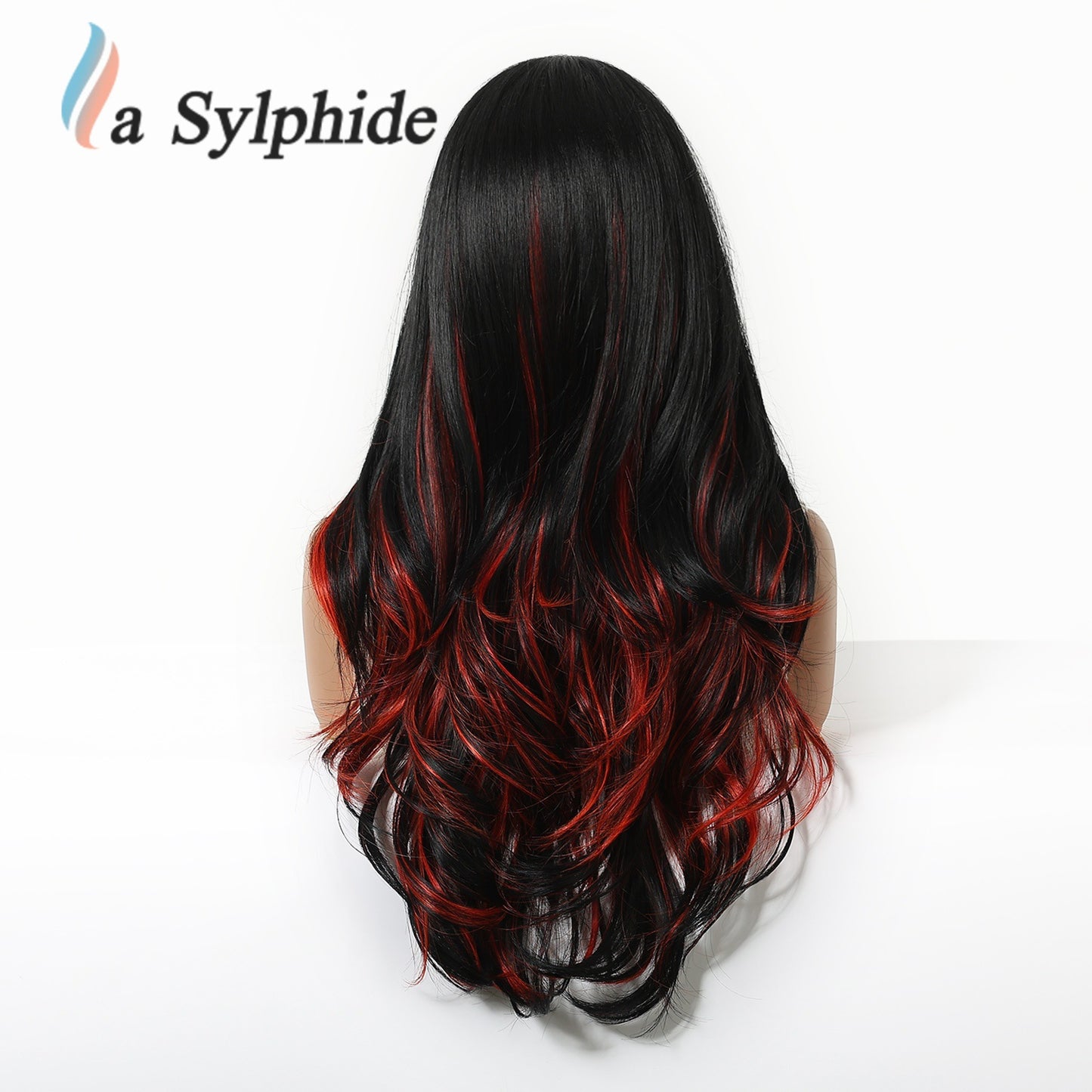 Female Half Halloween Red Highlight Curly Wig Long Curls
