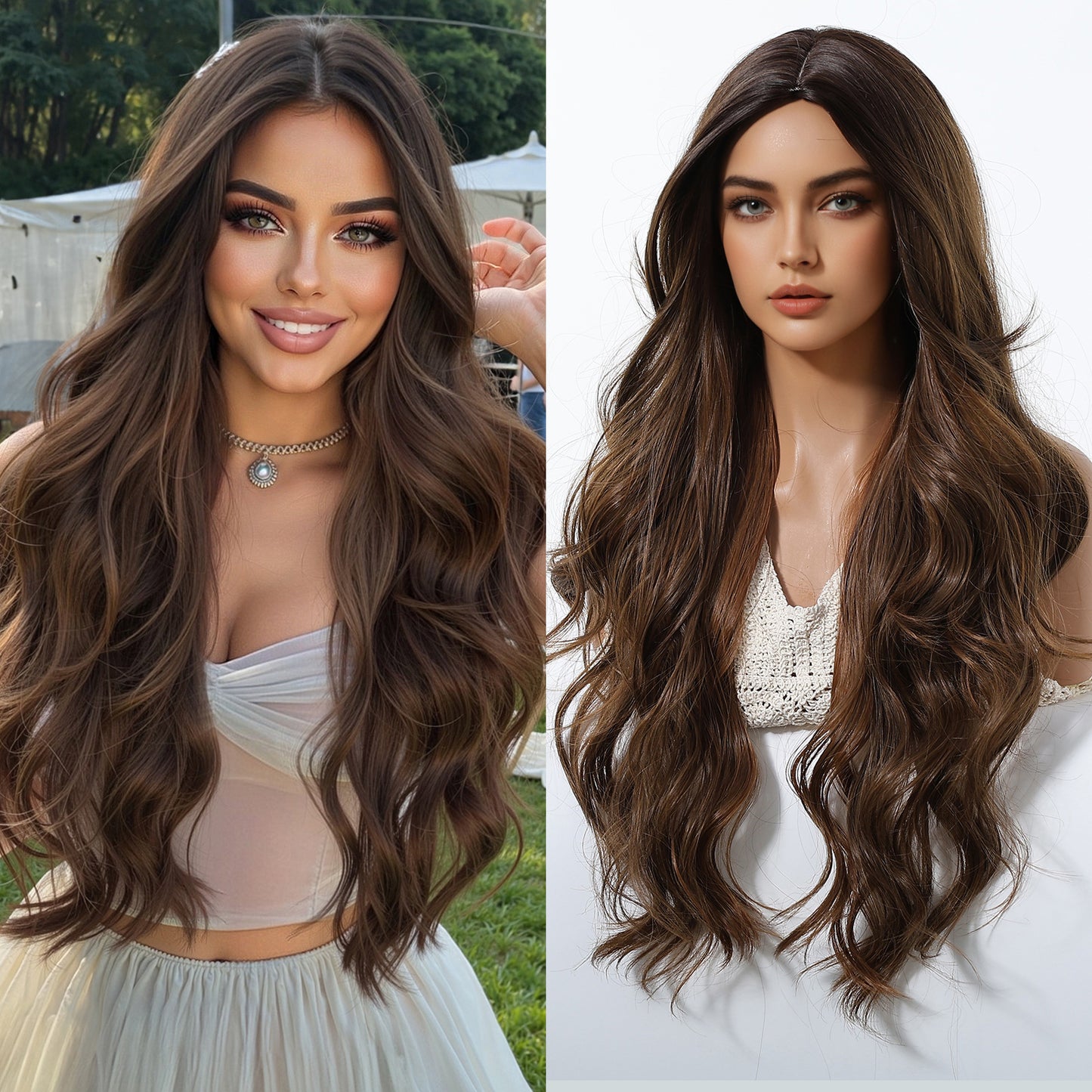 Medium Gradient Brown Curly Hair Big Wig Long Curls