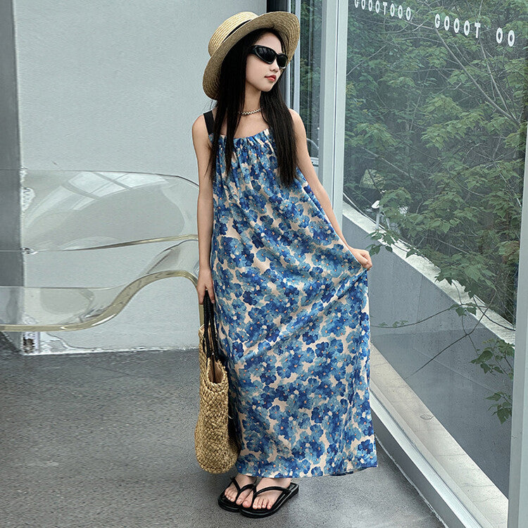 Children's Large Long Holiday Beach Floral Halter Skirt Children's Dress