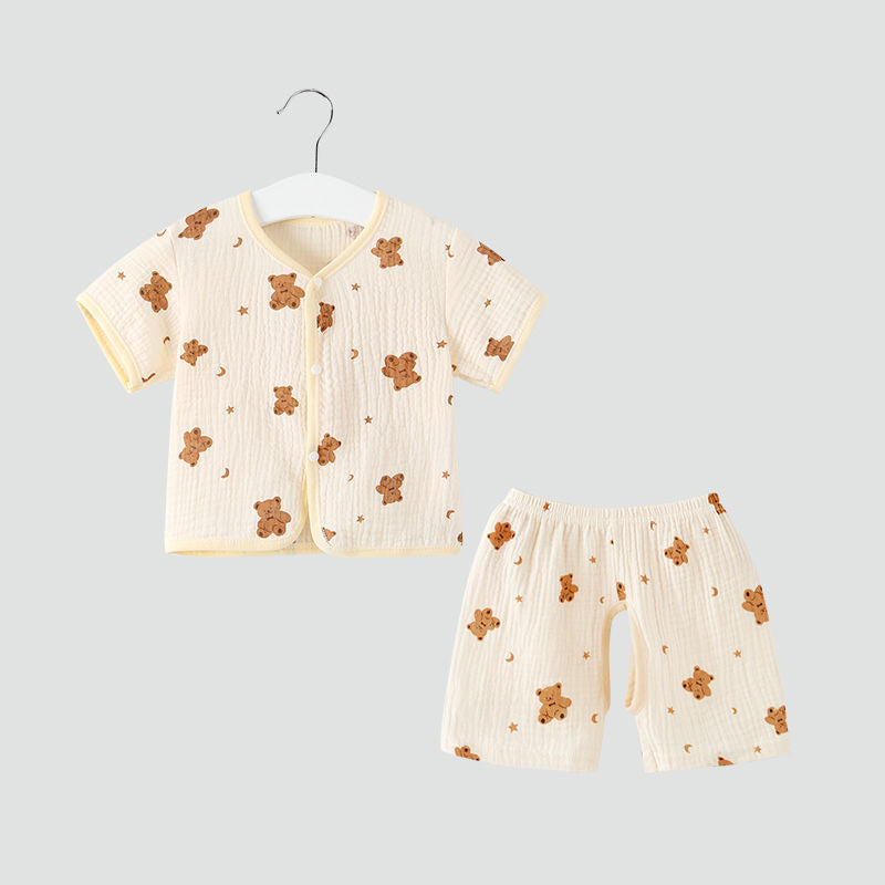 Yarn Cloth Summer Thin Clothes Unisex Short Sleeve Shorts Split Children's Suit