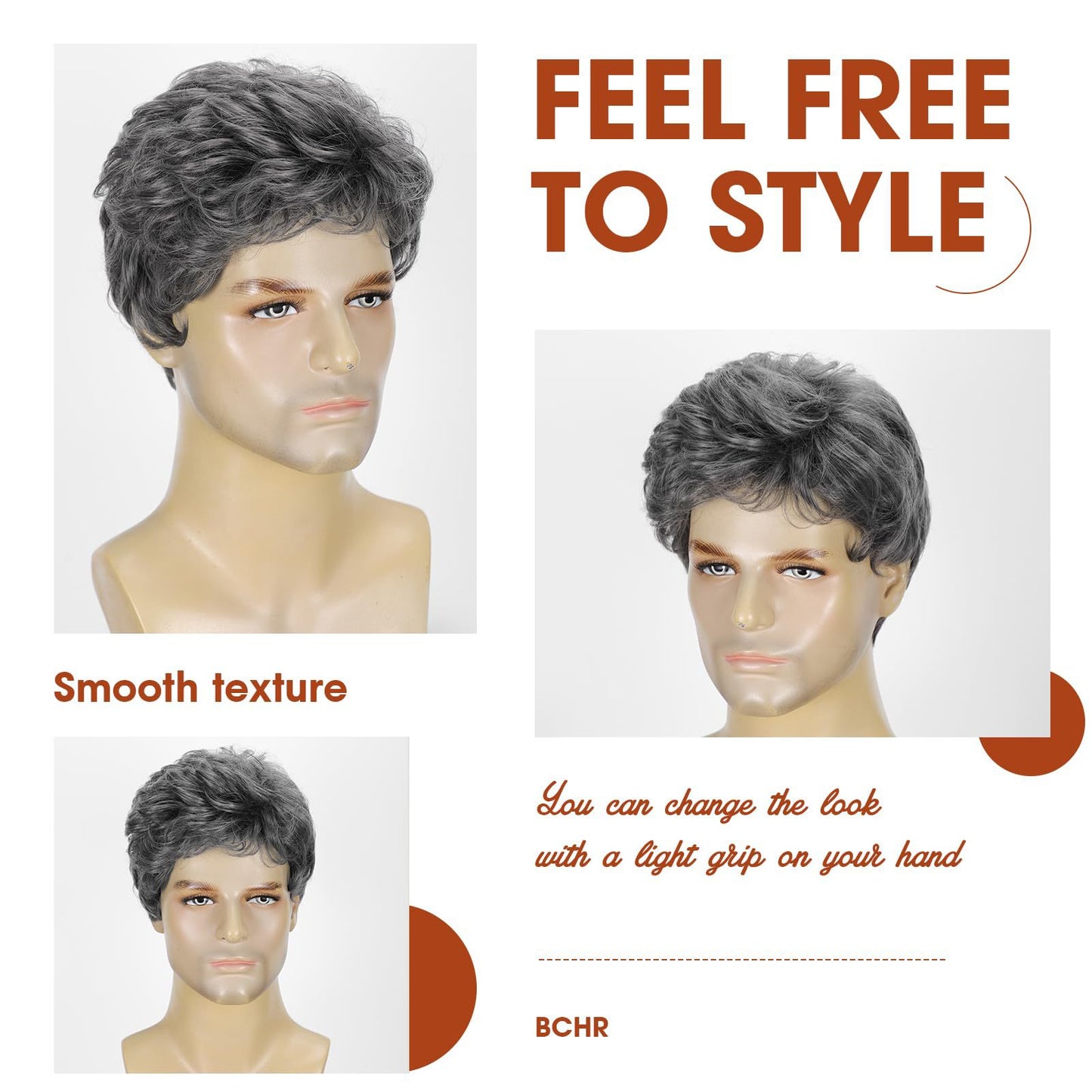 Men's Gray Business Style Chemical Fiber Mechanism Short Men's Wig