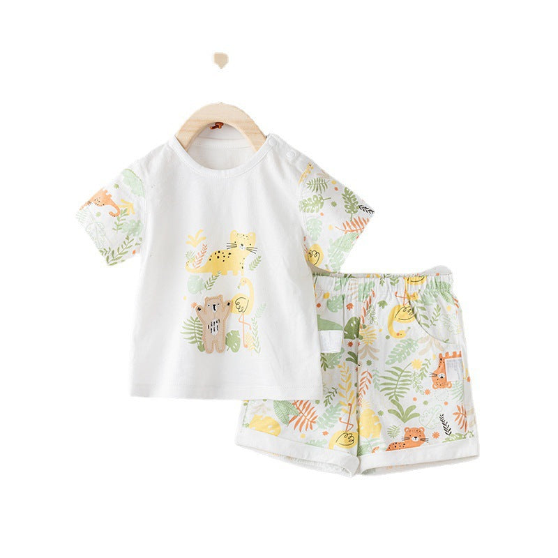 Women's & Men's Pure Cotton Short Sleeve Going Out Clothes Two-piece Summer Work Children's Suit