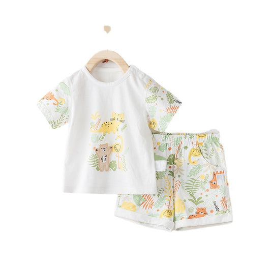 Women's & Men's Pure Cotton Short Sleeve Going Out Clothes Two-piece Summer Work Children's Suit