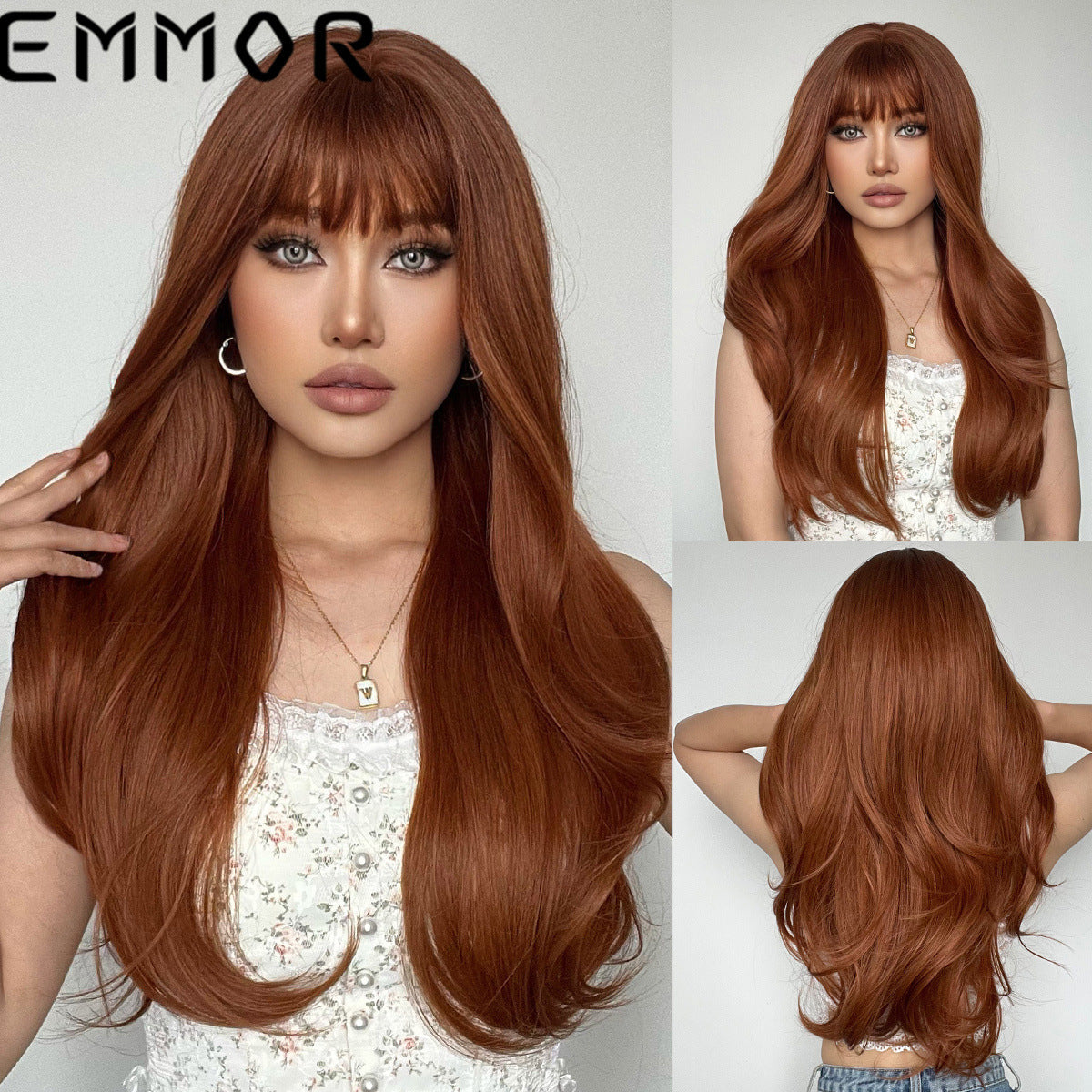 White Gold Color Bangs Hair Curling Long Straight Wig