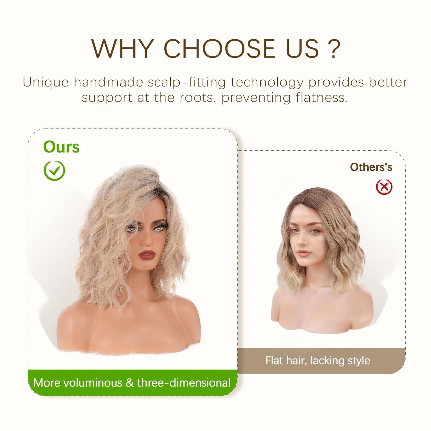 Women's Fashion Water Ripple Gradient Gold Split Wig Short Curly Hair