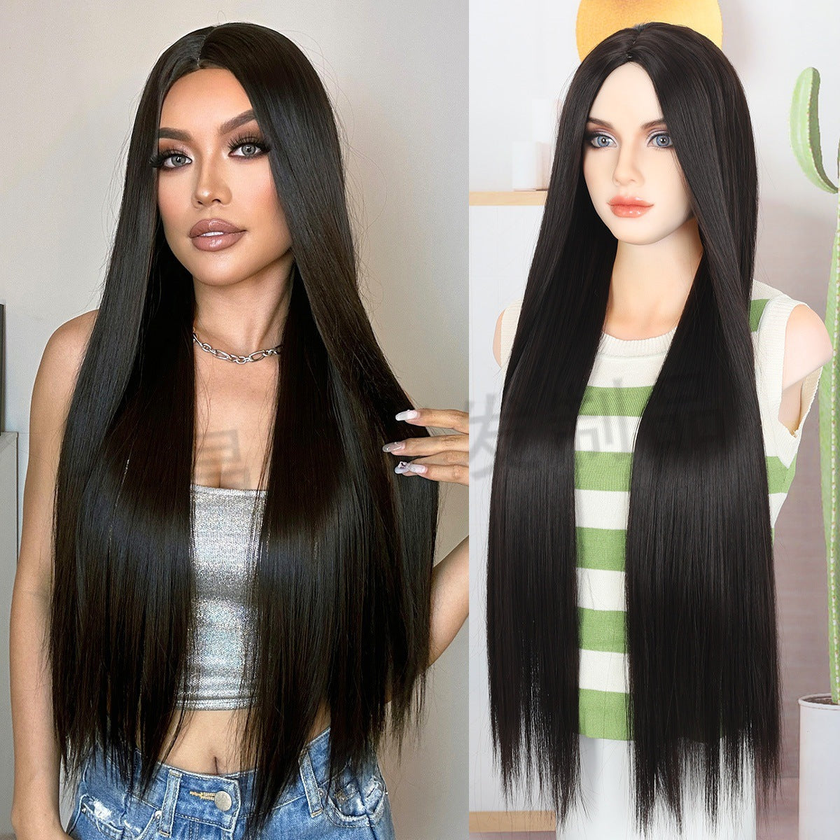 Light Brown Front Lace Human Wigs Long Straight Wig
