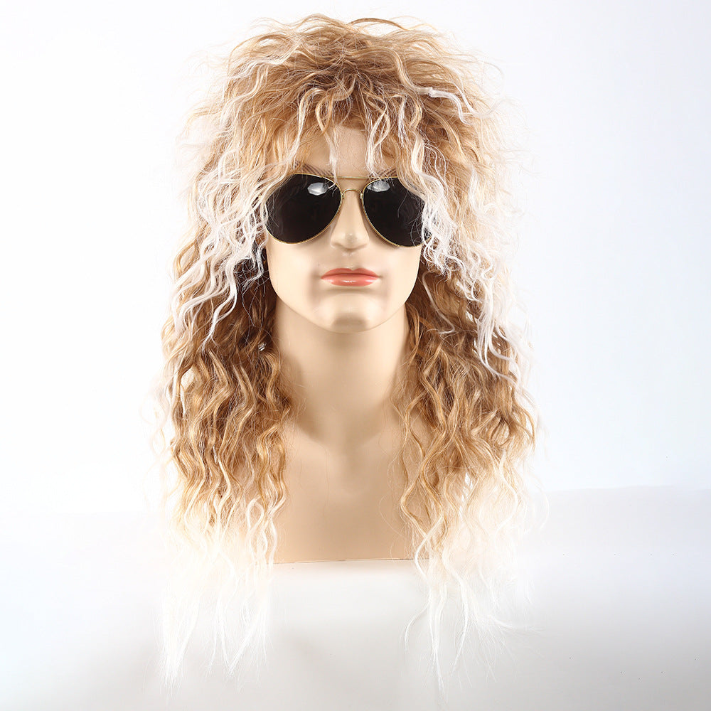 Men's Punk Long Curly Hair Halloween Rock Rose Inner Cos Wig