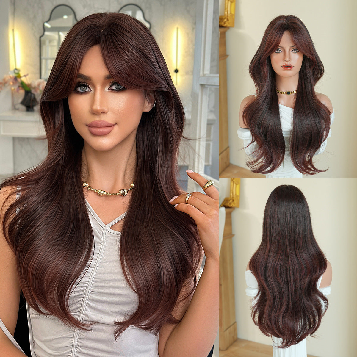 Quality Female Mid-point Wave Black Curly Hair Wig Long Curls