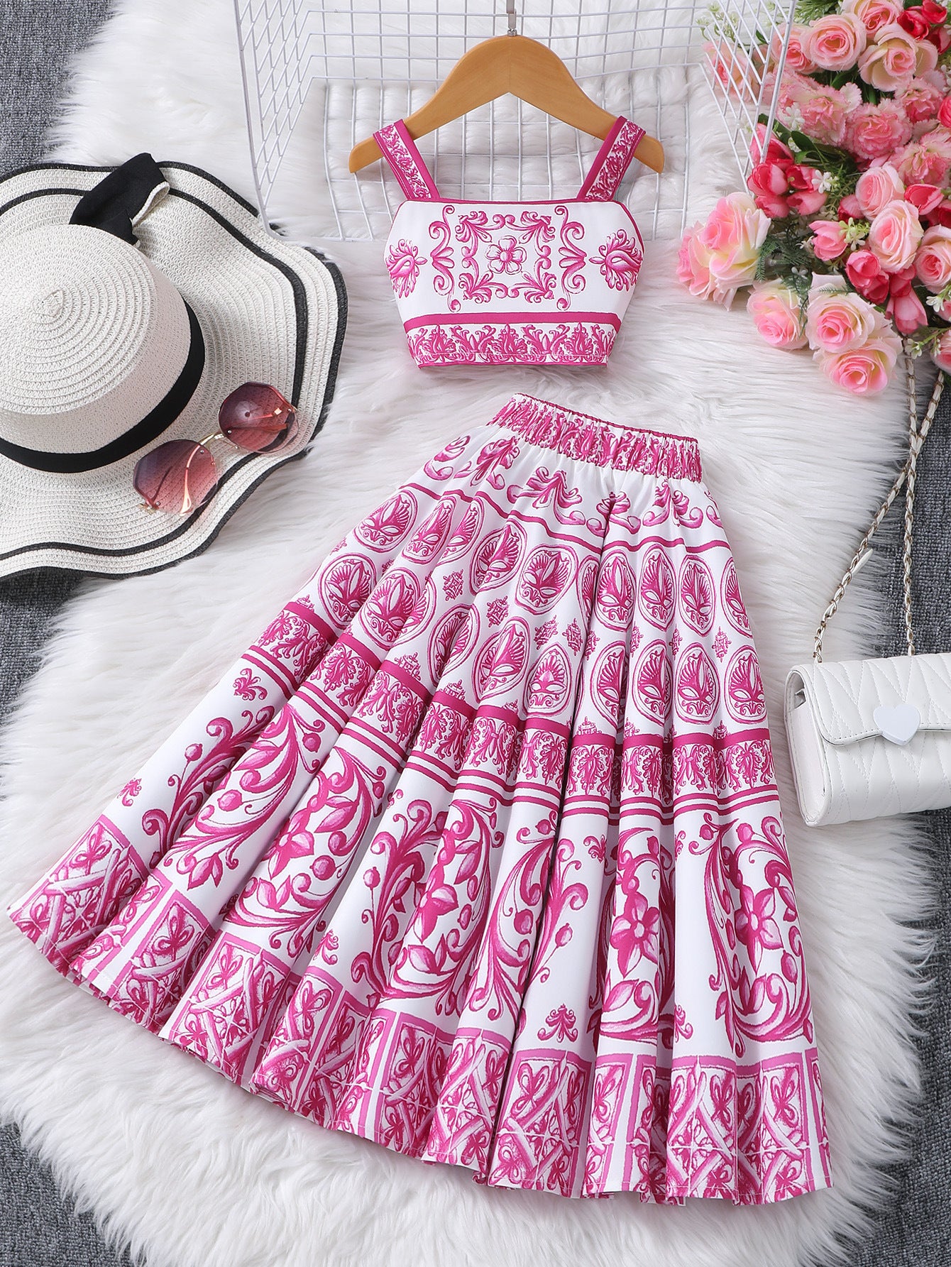 Blue White Porcelain Ethnic Dress Young Little Summer Children's Suit