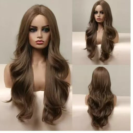 Gradient Milk Tea Sand Golden Big Wave Curly Hair Daily Wig Long Curls