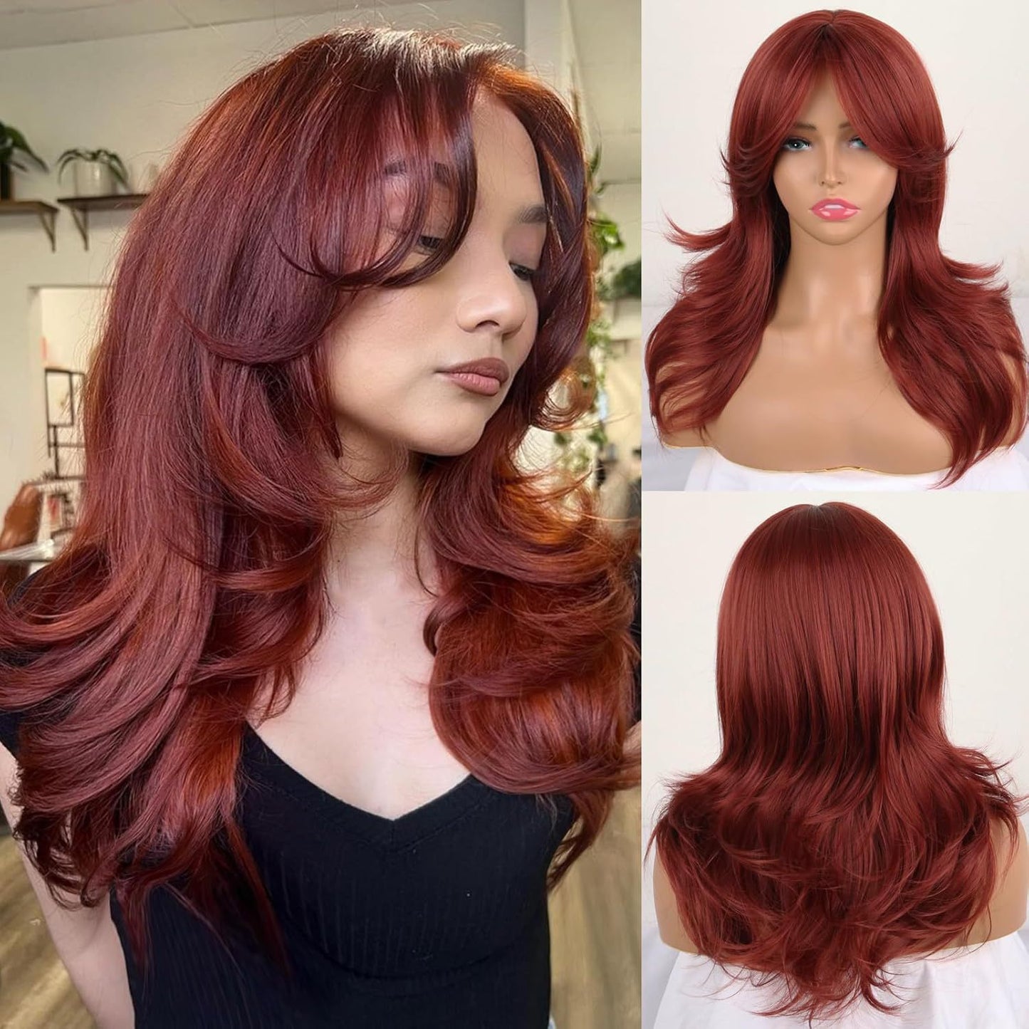 Bangs Layer Head Cover Gray Chemical Fiber Medium Wig Long Curls