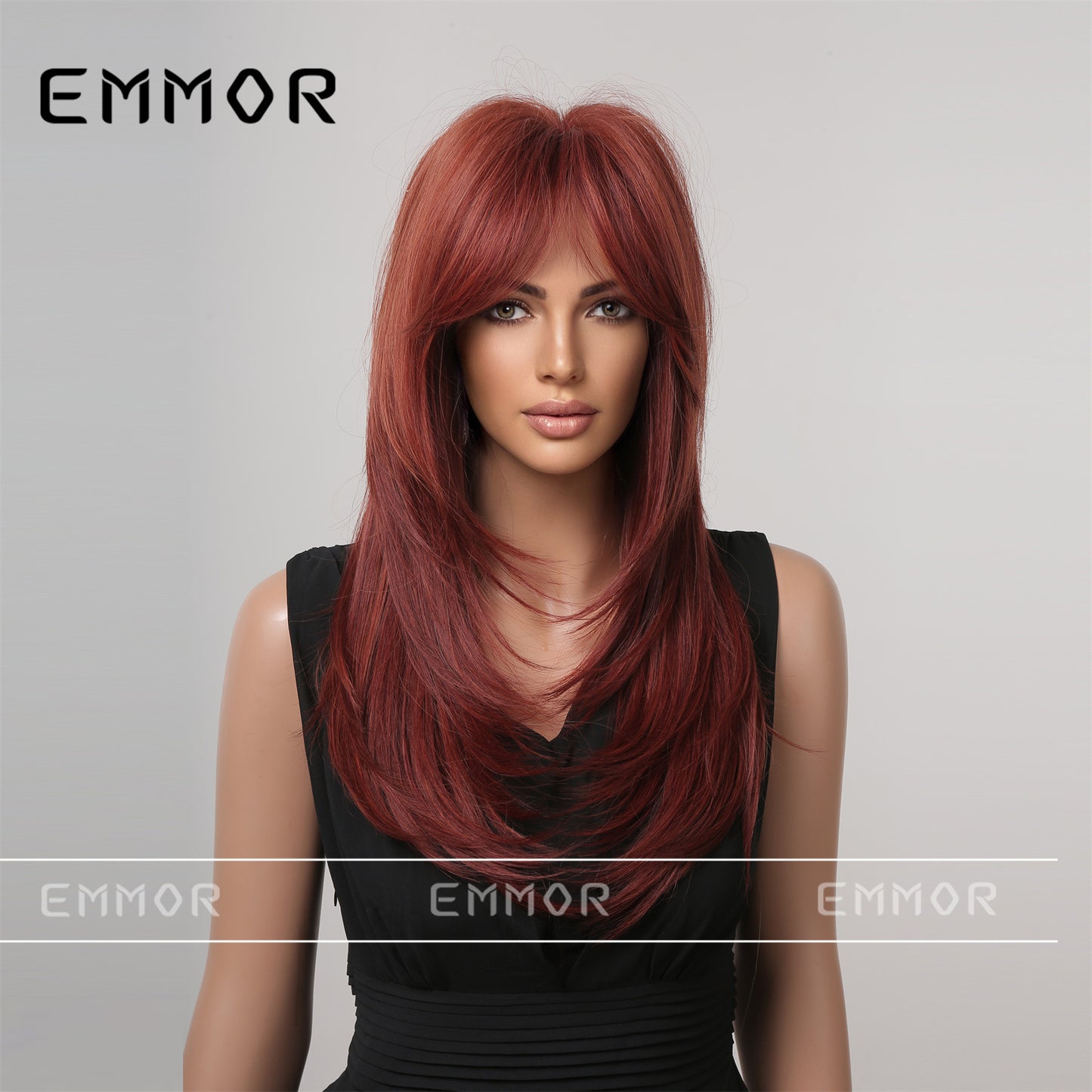 Gradient Chemical Fiber Bangs Mid-length Straight Wig Long Curls