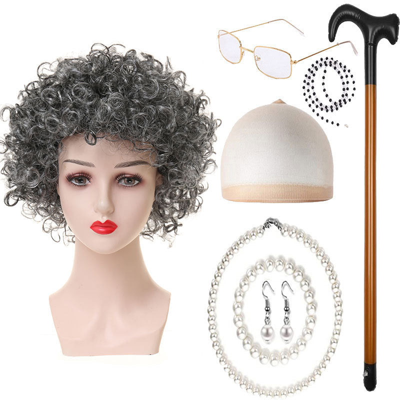 Day Old Grandma Man Grandpa Suit Lady Head Cos Wig