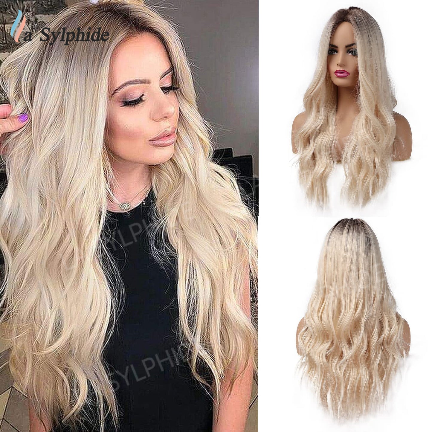 Full Head Curly Hair Fiber Golden Gradient Medium Points Without Wig Long Curls