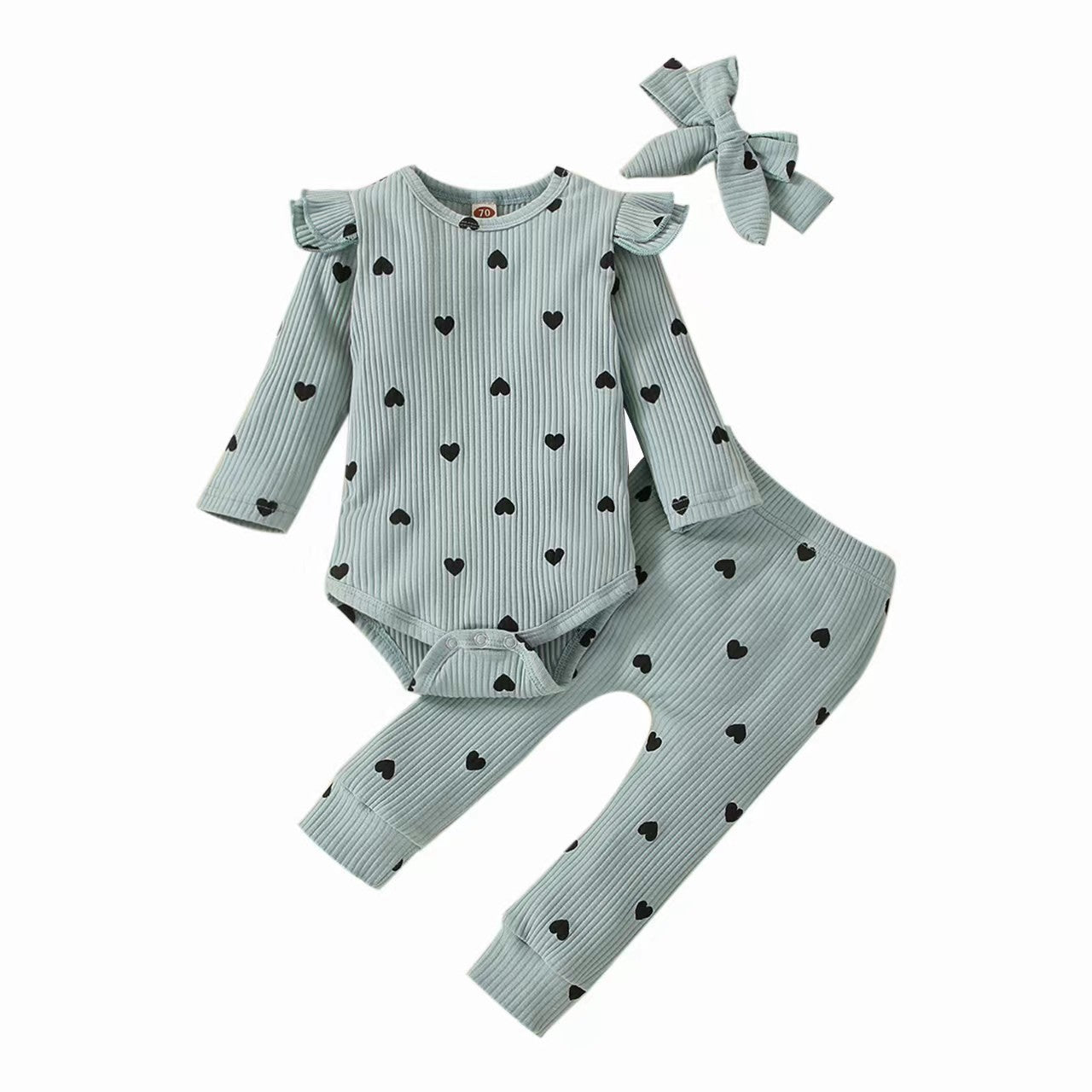 Heart Printing Romper Long-sleeved Trousers Bow Jumpsuit, Climbing Suit