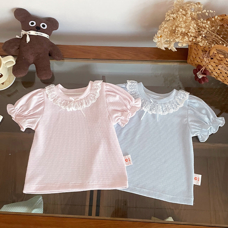 Short-sleeved Summer Puff Sleeve Lace Collar Children's T-shirt