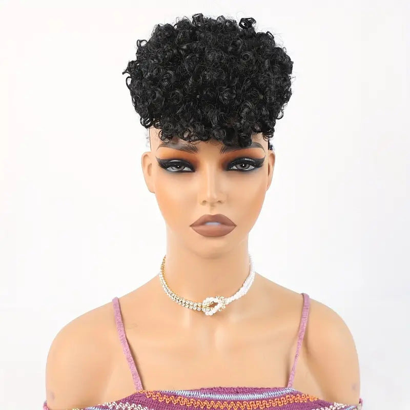 Dried African Small Curly Short Hair Wig Ponytail