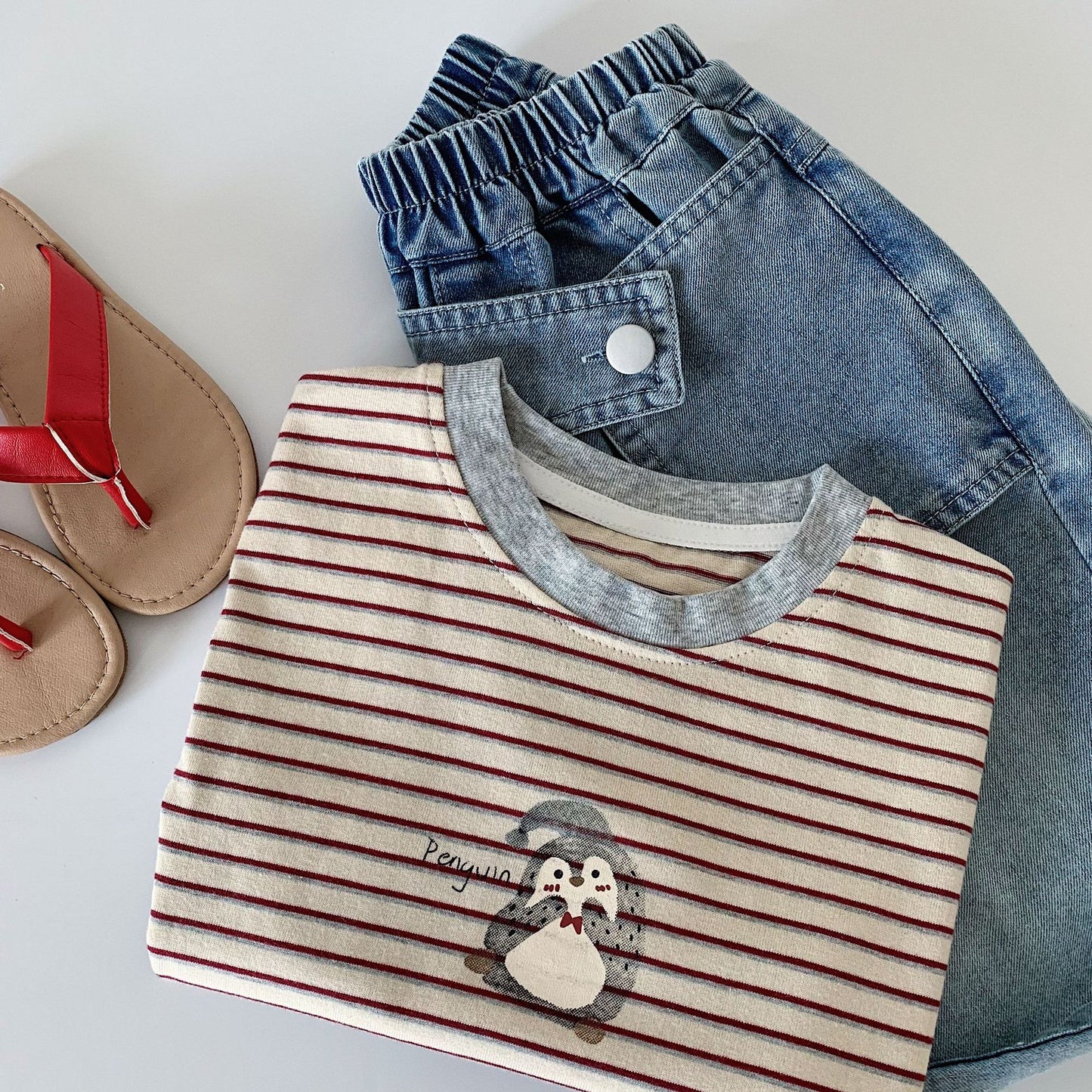 Children's Short-sleeved Summer Korean Cartoon Striped Thin Children's T-shirt