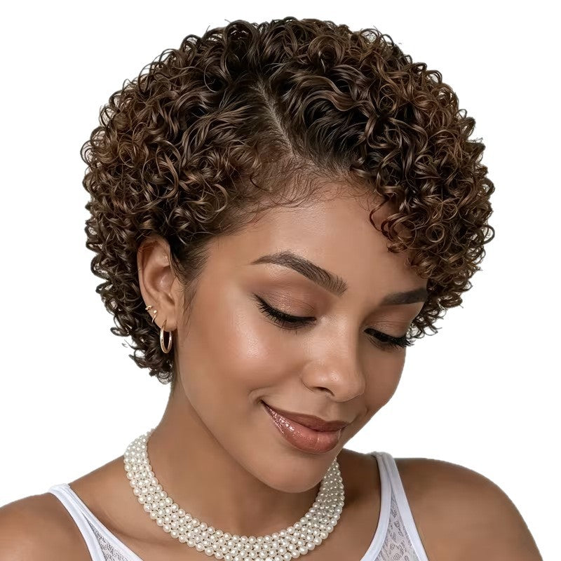Women's & Men's African Small Head Cover Wig Short Curly Hair