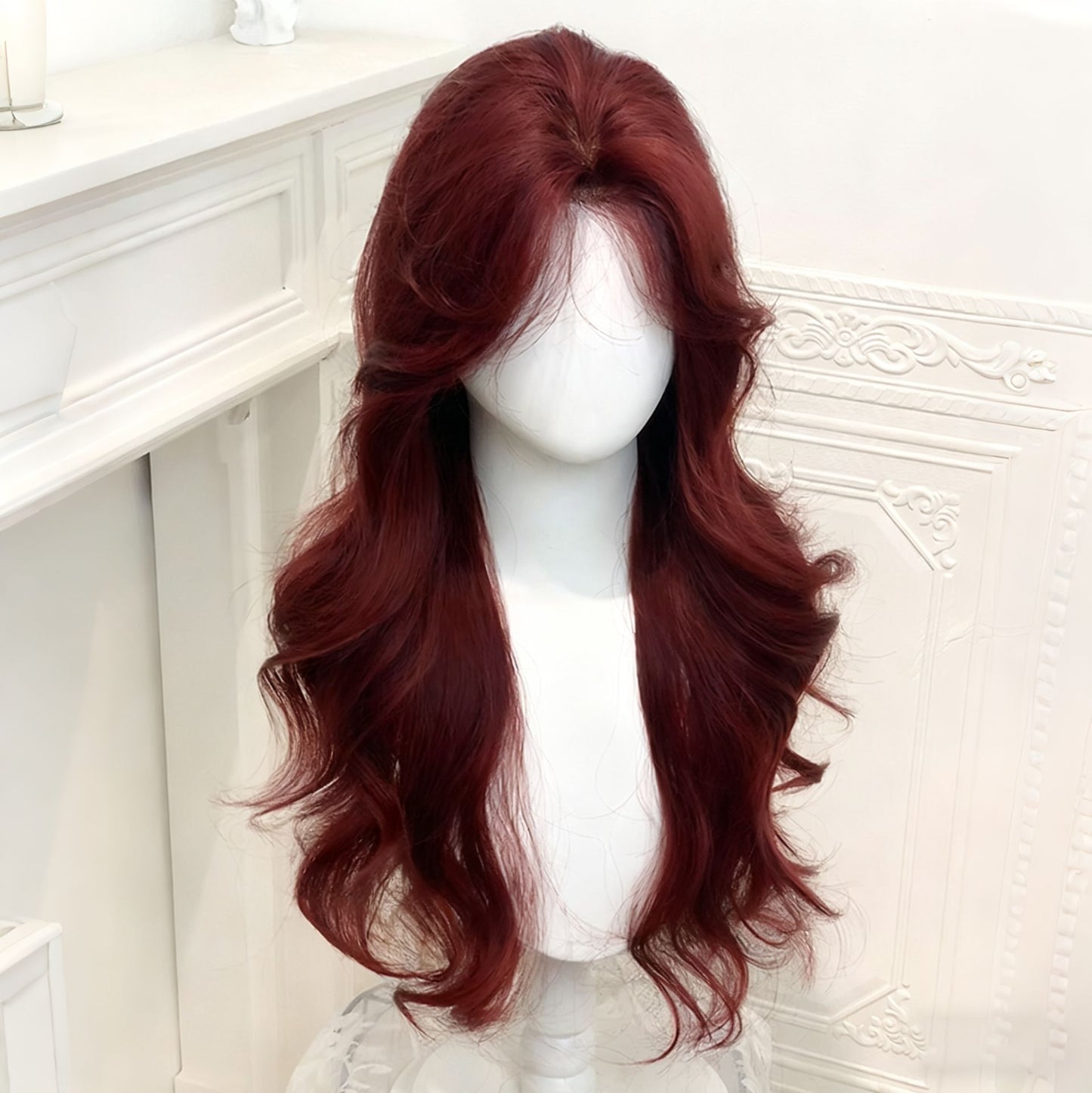Hot Female Daily Raspberry Red Curly Hair Wig Long Curls