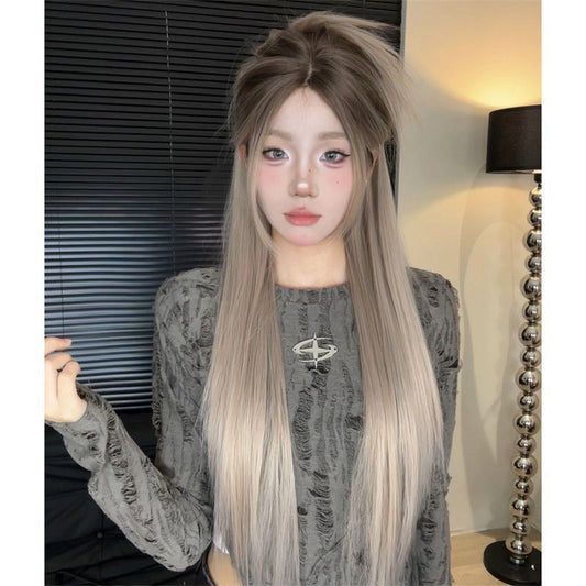 Women's Lace Hair Gradient Asian Summer Natural Long Straight Wig