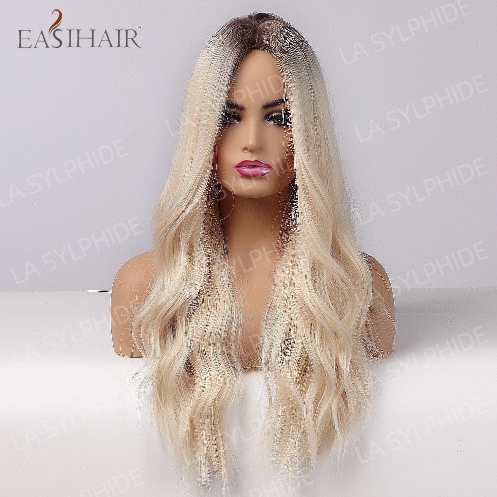 Full Head Curly Hair Fiber Golden Gradient Medium Points Without Wig Long Curls