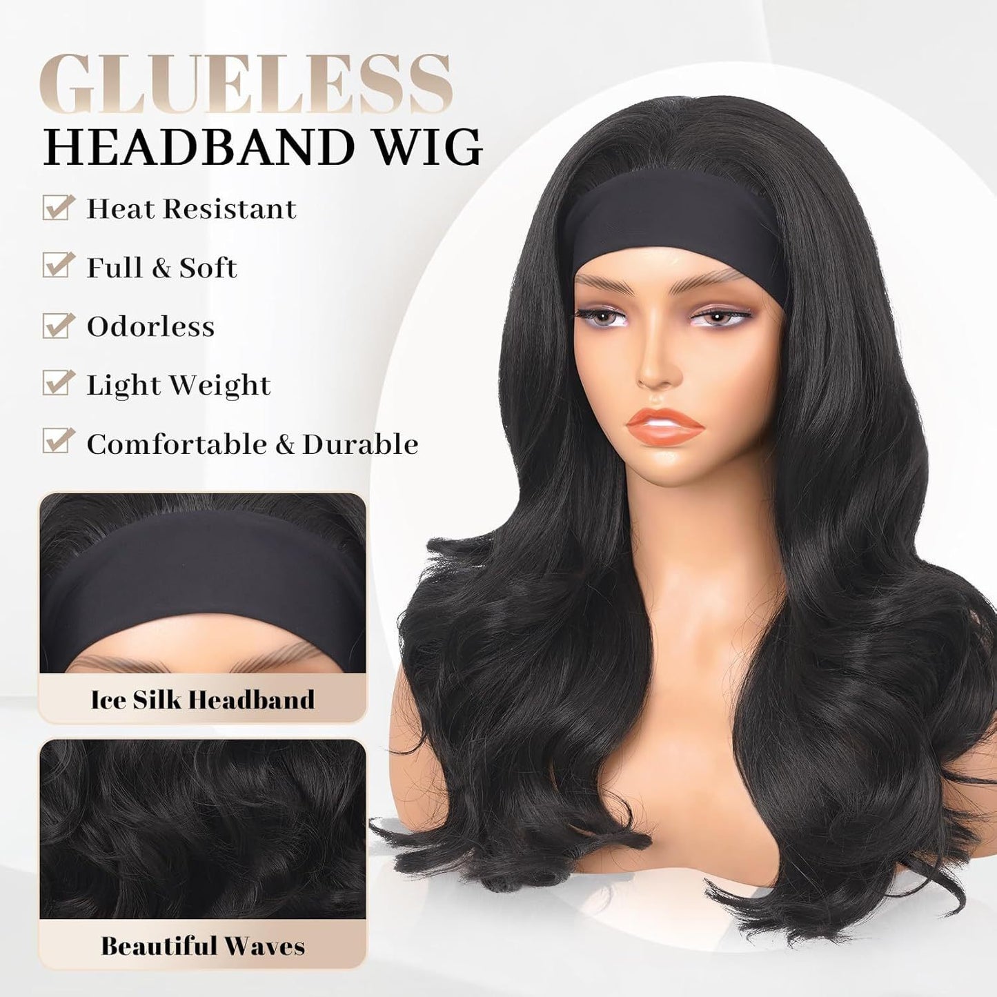 Synthetic Wigs Lady Temperament Hair Band Black Curly Big Wig Long Curls