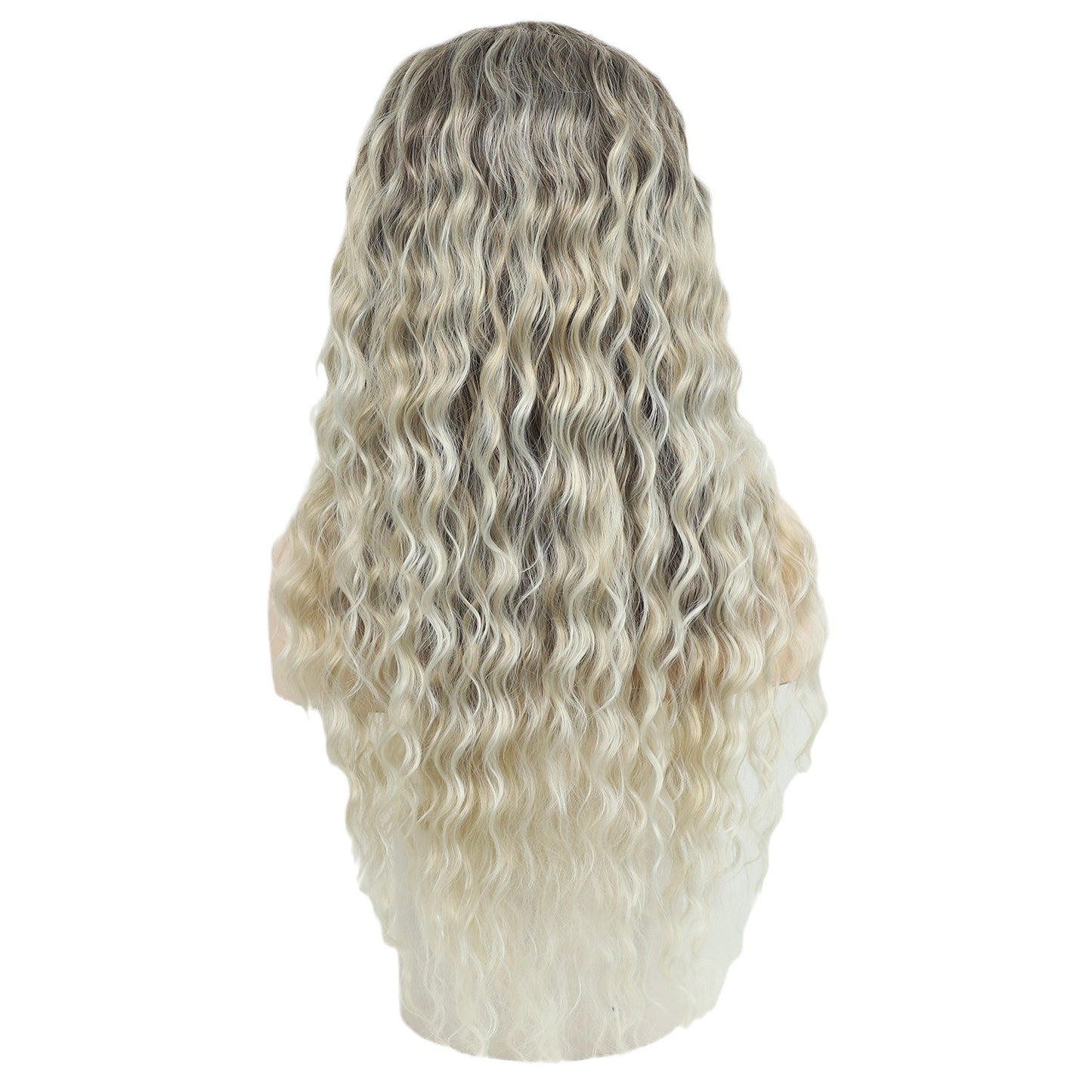 African Small Curly Hair Synthetic Wigs Gray Gold Partial Head Wig Long Curls