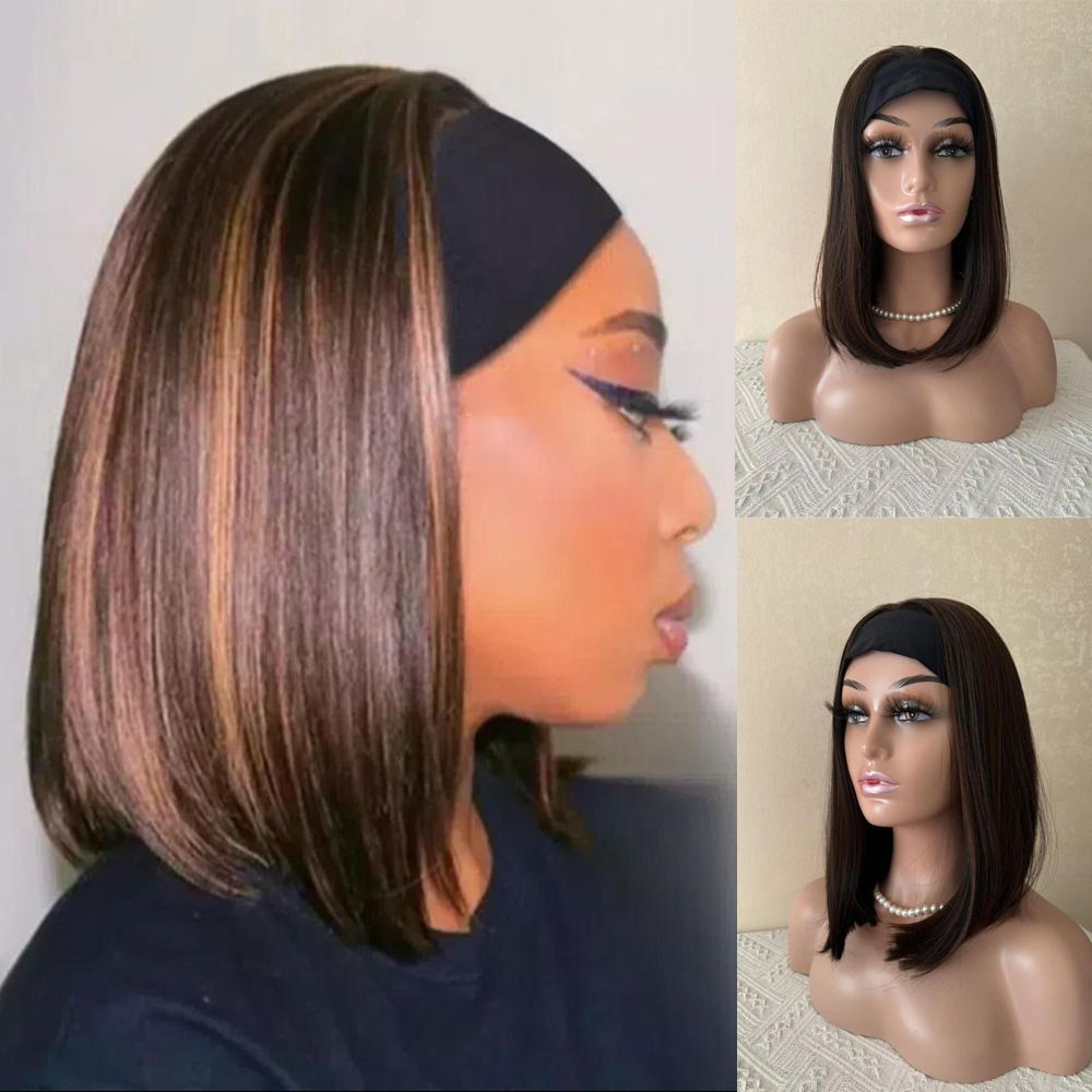 Women's Inner Buckle Hairpiece With Brown Black Wig Short Straight Hair