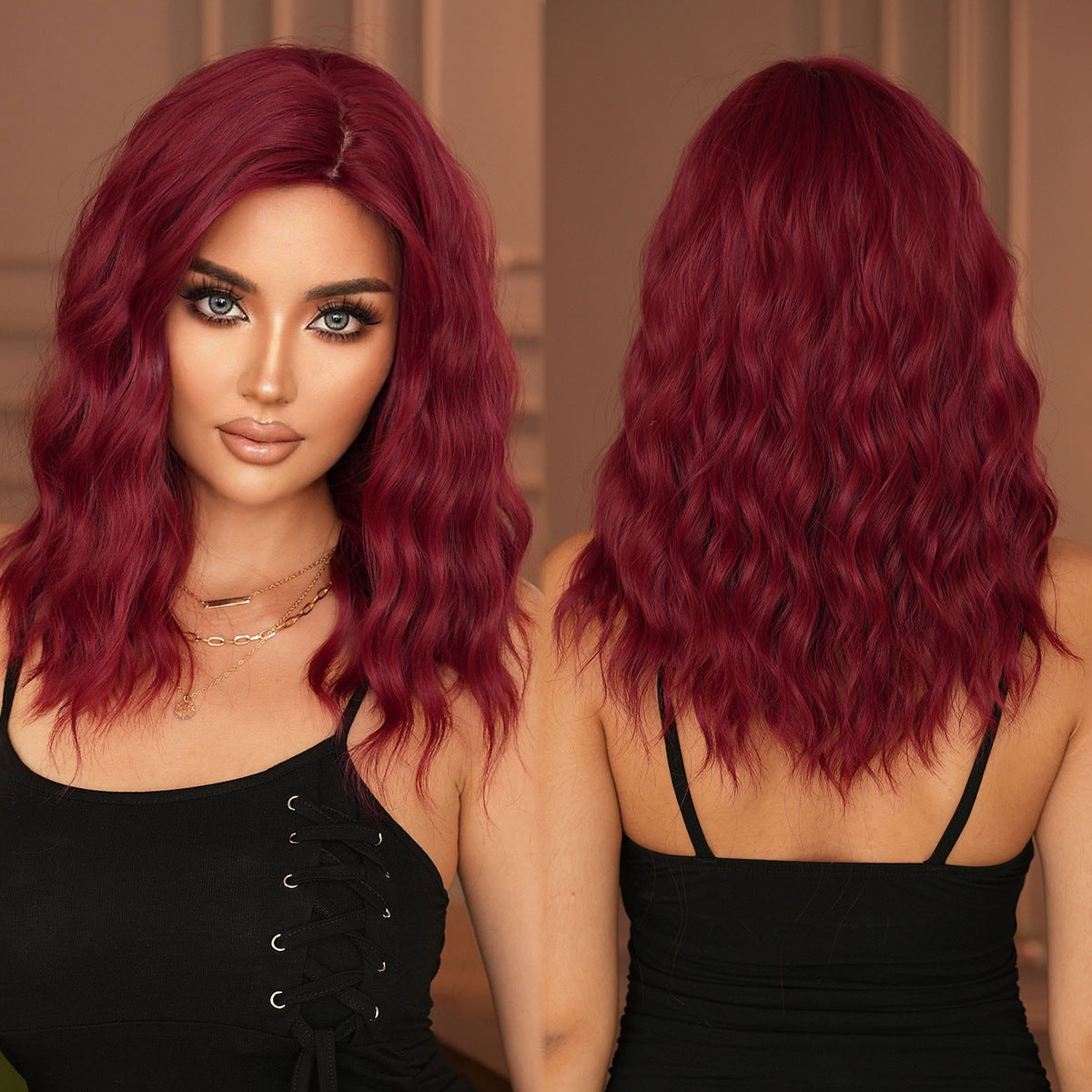 Women's Curly Hair Side Split Bangs Dyed Other Wig