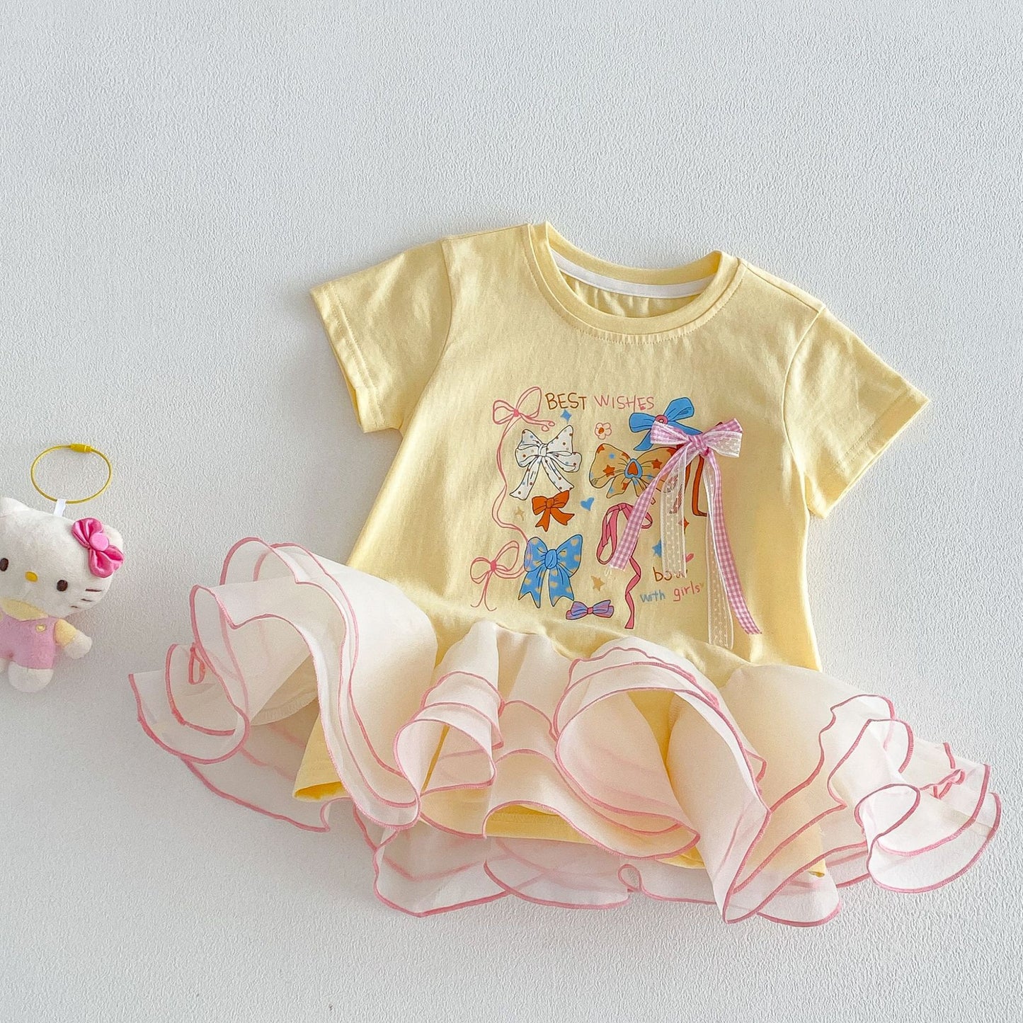 Bow T-shirt Skirt Summer Korean Style Printed Children's Dress