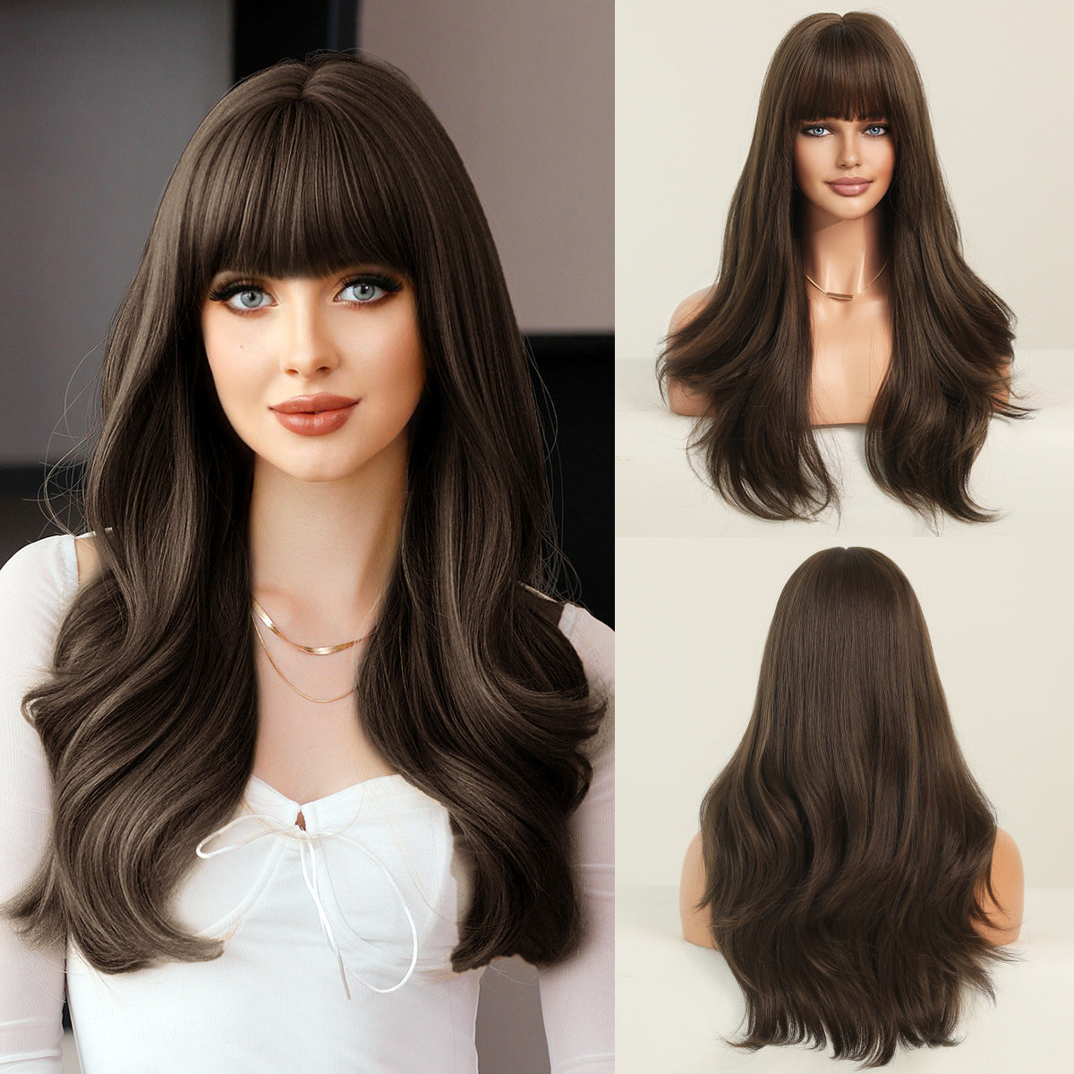 Women's Natural Golden Curly Hair Fringe Taylor Swift Blonde Chemical Wig Long Curls