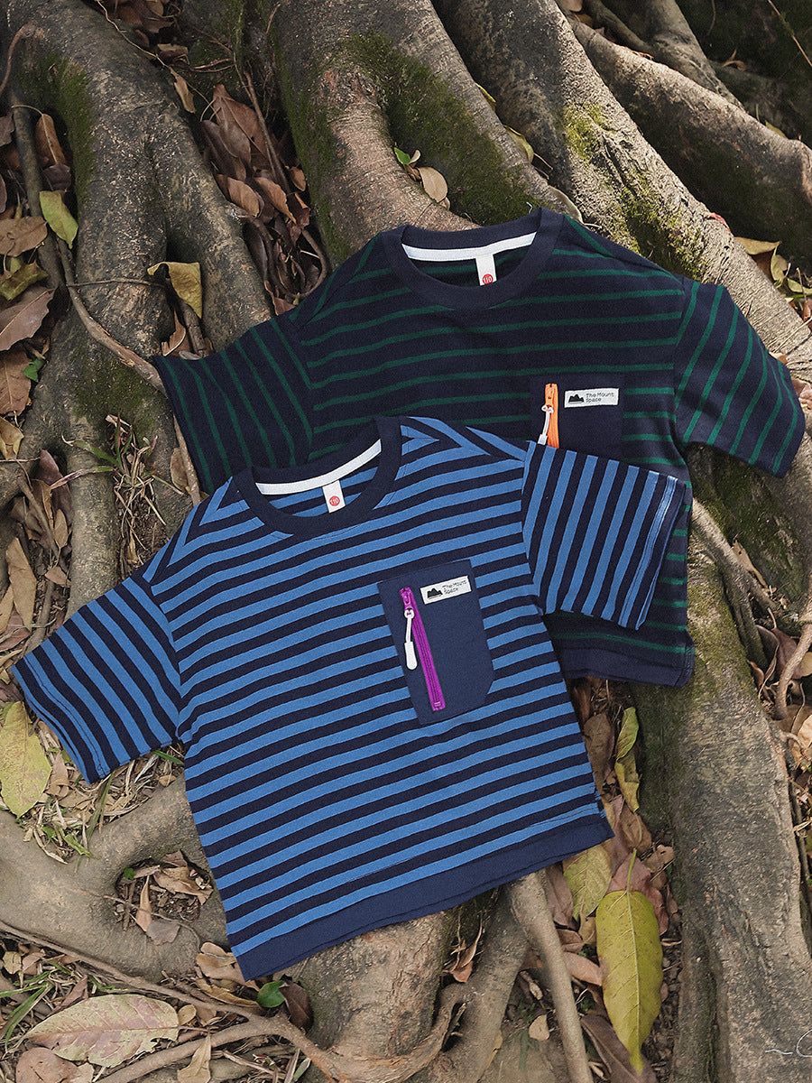 Children's Striped Short-sleeved Mountain Outdoor Clothing Contrast Color Children's T-shirt