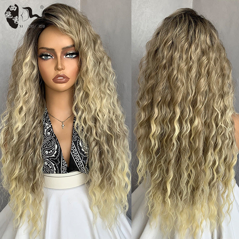 Gray Curly Hair High Skull Top Simulation Natural Fashion Female Wig Long Curls