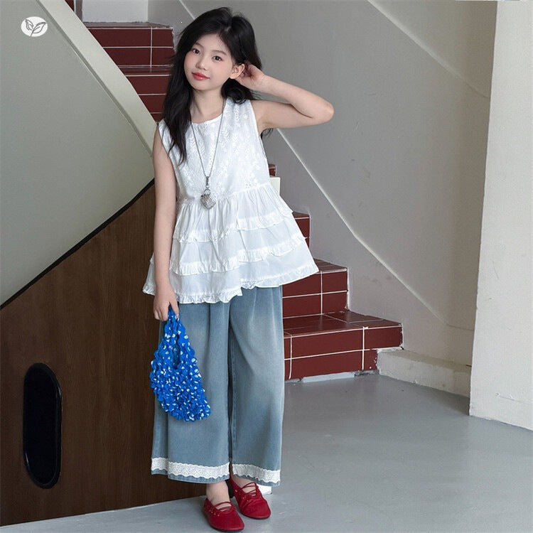 Summer Middle Big Ruffled Vest Pants Children's Suit