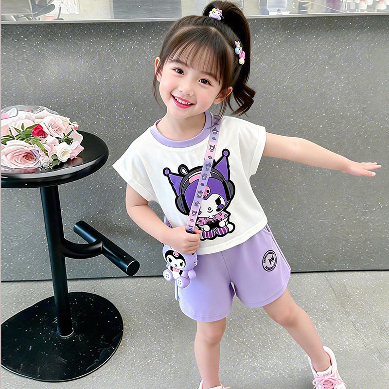 Children's Summer Clow Light Short Sleeved T-shirt Shorts Two-piece Set Children's Suit